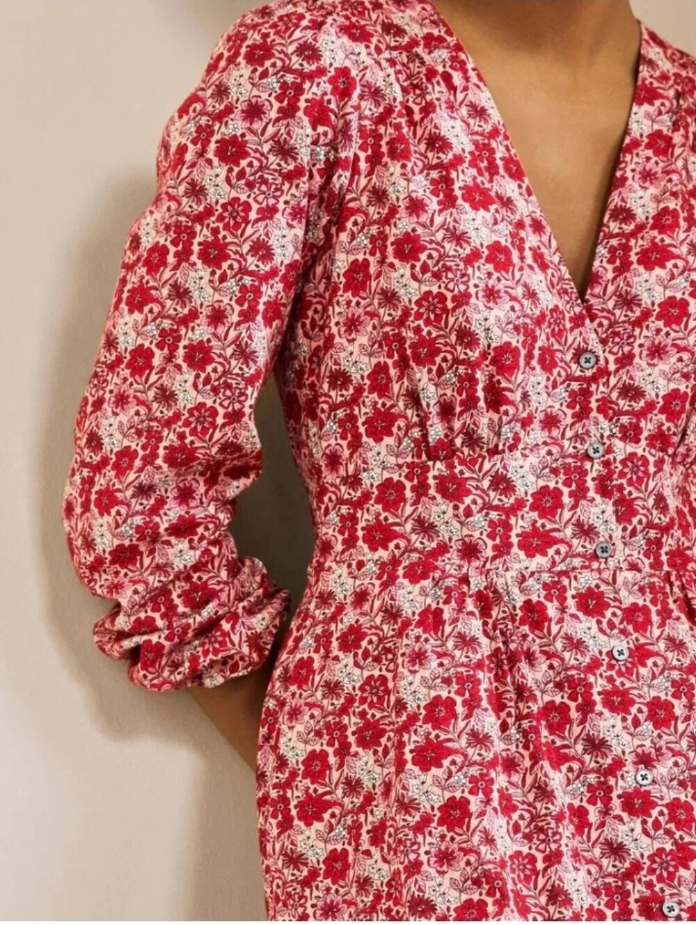 Boden Red + Pink Floral Maxi Dress with V-Neck - Size 16/18R - Picture 3 of 14